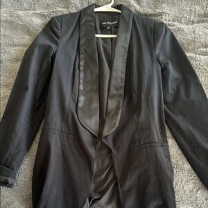 Black Satin Trim Blazer Jacket - Womens